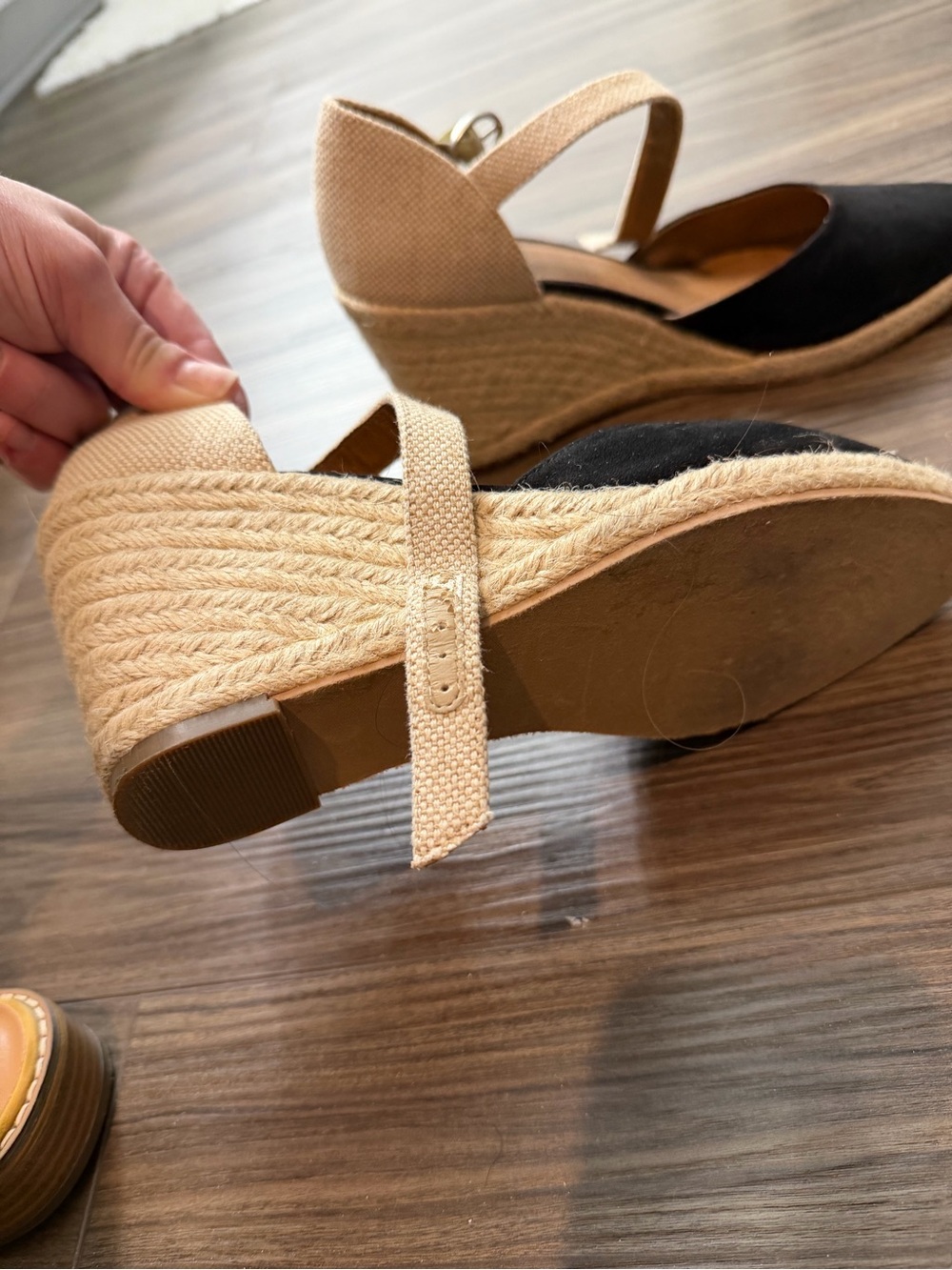 Wedge Espadrille Ankle-Strap Heels in Black and Tan - Picture 4 of 4